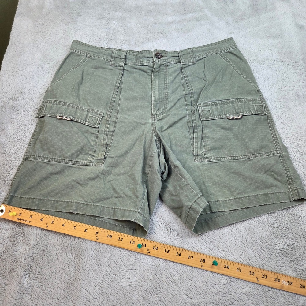 L.L. Bean Cargo Shorts Mens 38 Ripstop Cotton Utility Multi Pocket Olive Green